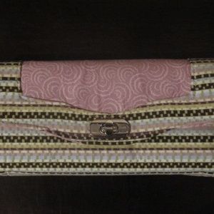 Pink/Green striped clutch wallet